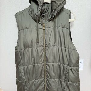 Maurices Sage Green Quilted Vest with Hood